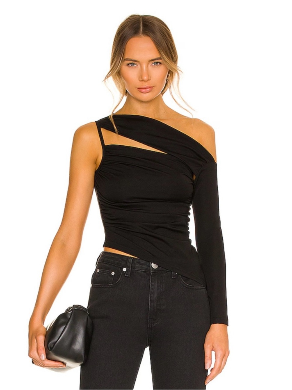 Revolve Black One-Shoulder Cutout Long Sleeve Top, never worn